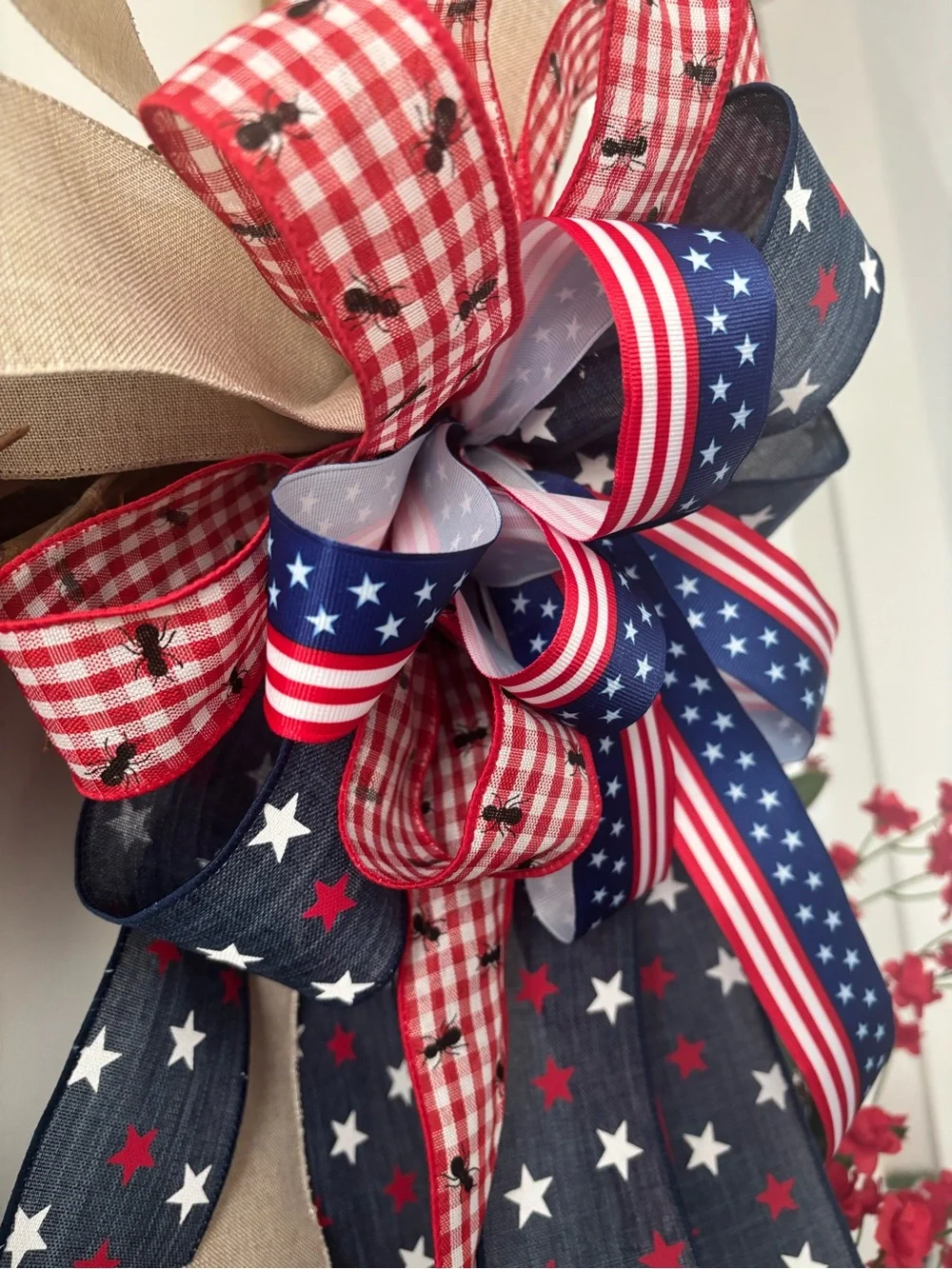 Handmade 4th Patriotic Mailbox Bow DIY Wreath Red White Blue  XL  Final Sale